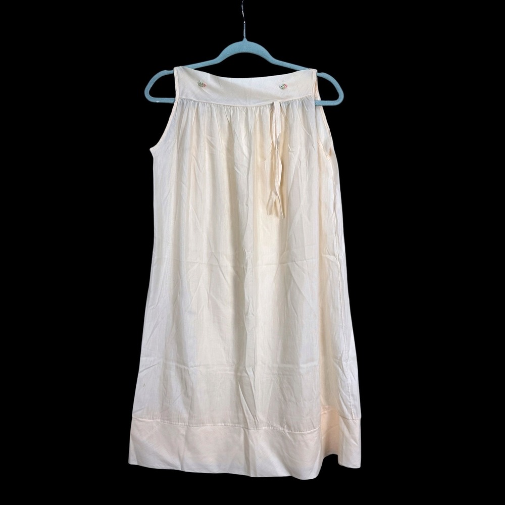 Vintage Cream Sleeveless Nightgown Floral Embroidered Cotton‎ Blend Sleepwear M - Picture 6 of 7